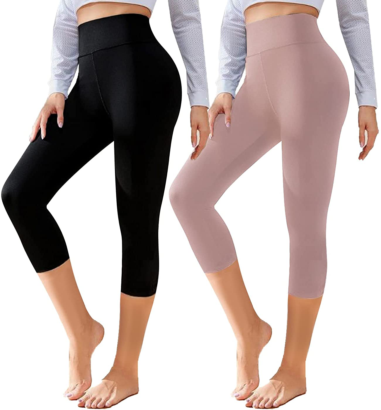 CTHH 2 Pack Leggings for Women-High Waisted Tummy Control Workout Running Black Yoga Pants Apparel & Accessories > Clothing > Activewear CTHH Z-2pack Capri(black,rosy) Large-X-Large 