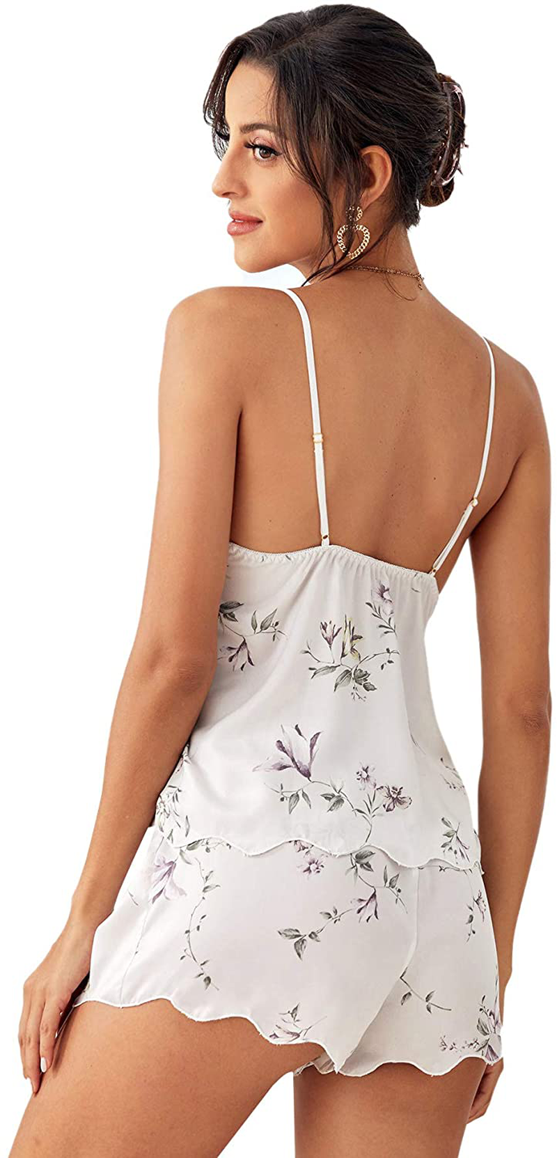 Verdusa Women'S Floral Lace Satin Pajama Cami Shorts Silk Loungewear Set Nightwear Apparel & Accessories > Clothing > Sleepwear & Loungewear Kylie Max   