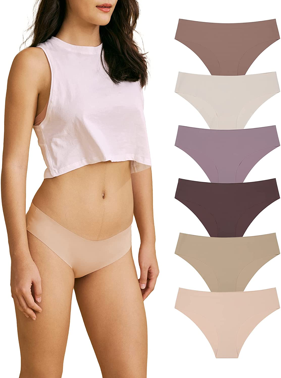 SHARICCA Women Seamless Cheeky Bikini No Show Panties Ladies Invisible Breathable Briefs Soft Stretch Underwear Multi Pack Apparel & Accessories > Clothing > Underwear & Socks > Underwear SHARICCA (6 Pack) Multiple Color-6p06 Small 