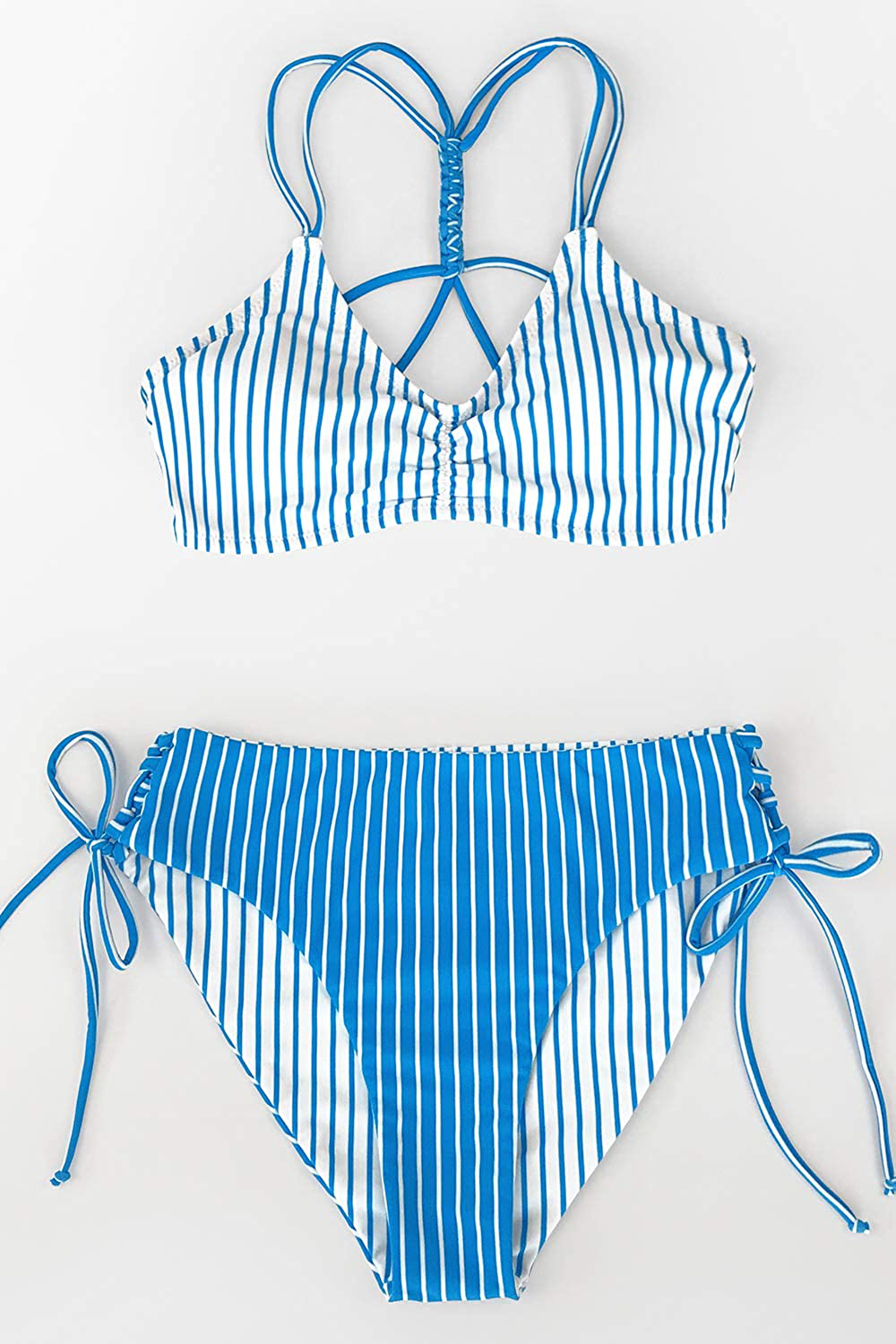 CUPSHE Women Back Braided Straps Bikini Sets Reversible Bottom Strappy Lace Up 2 Piece Swimsuits Apparel & Accessories > Clothing > Swimwear KYLIE MAX   