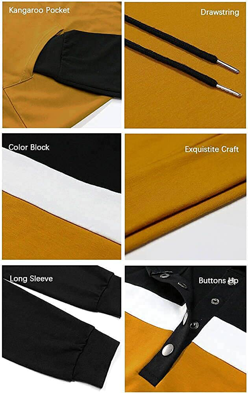 Women'S Casual Color Block Hoodies Long Sleeve Tops Button down Drawstring Pullover Sweatshirts with Pocket Apparel & Accessories > Clothing > Activewear Kylie Max   
