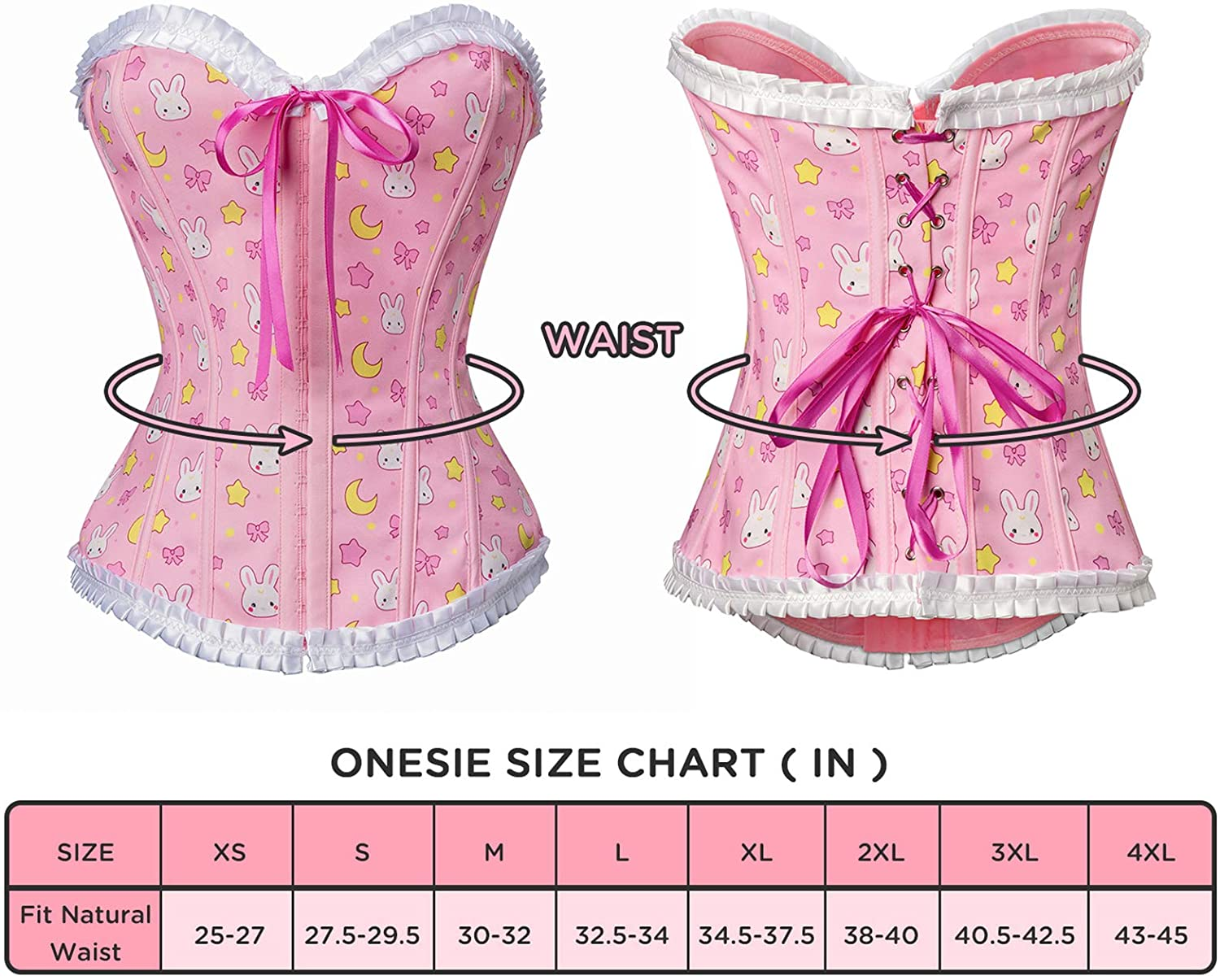 Littleforbig Women'S Lace up Boned Overbust Corset Bustier Bodyshaper Top - Usagi Moon Pattern Apparel & Accessories > Clothing > Underwear & Socks > Lingerie Littleforbig   