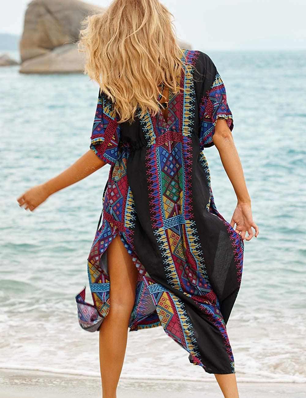 Bsubseach Women Beachwear Turkish Kaftans Long Swimsuit Cover up Caftan Beach Dress Apparel & Accessories > Clothing > Swimwear Kylie Max   