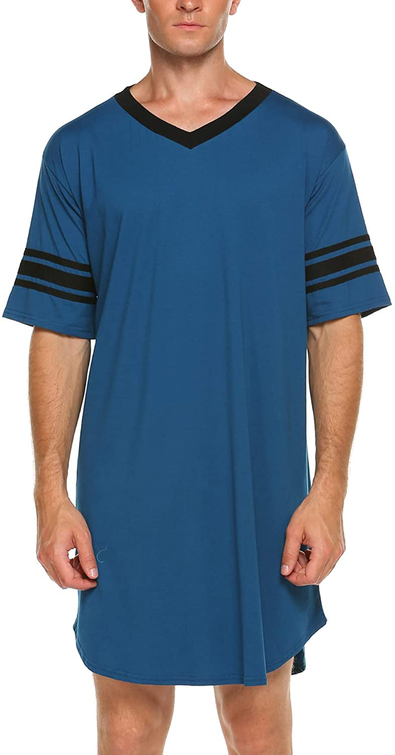 Ekouaer Men'S Nightshirt, Cotton Nightwear Comfy Big&Tall V Neck Short Sleeve Soft Loose Pajama Sleep Shirt Apparel & Accessories > Clothing > Sleepwear & Loungewear > Nightgowns Kylie Max   