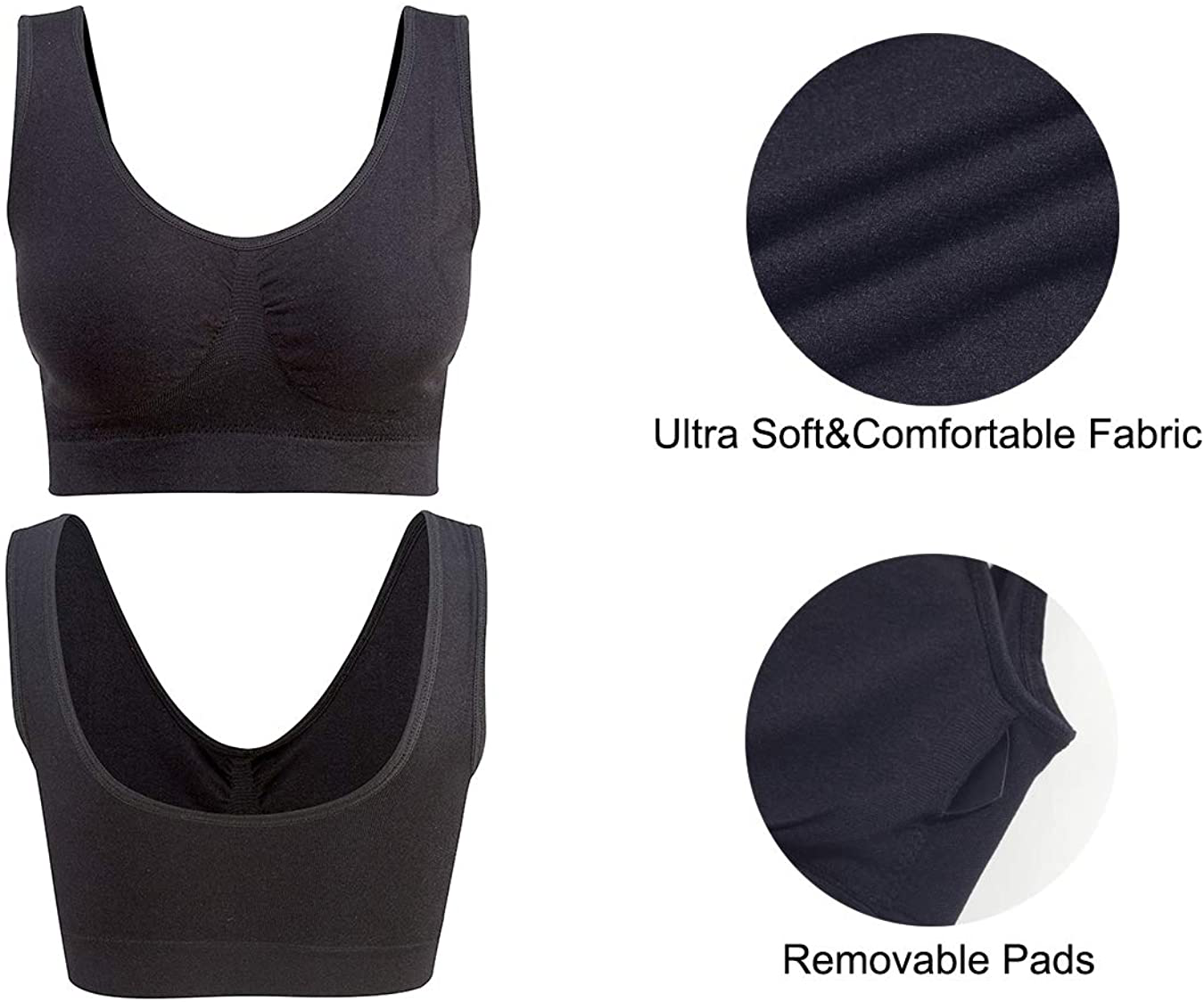 Lemef 3-Pack Seamless Sports Bra Wirefree Yoga Bra with Removable Pads for Women Apparel & Accessories > Clothing > Underwear & Socks > Bras Kylie Max   