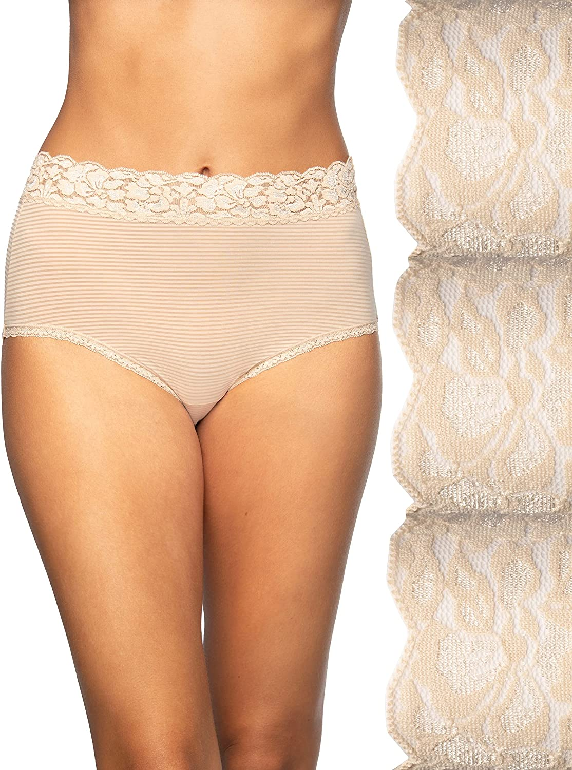 Vanity Fair Women'S Flattering Lace Panties Apparel & Accessories > Clothing > Underwear & Socks > Underwear Vanity Fair Brief - 3 Pack - Neutral/Neutral/Neutral Stripe Brief 7