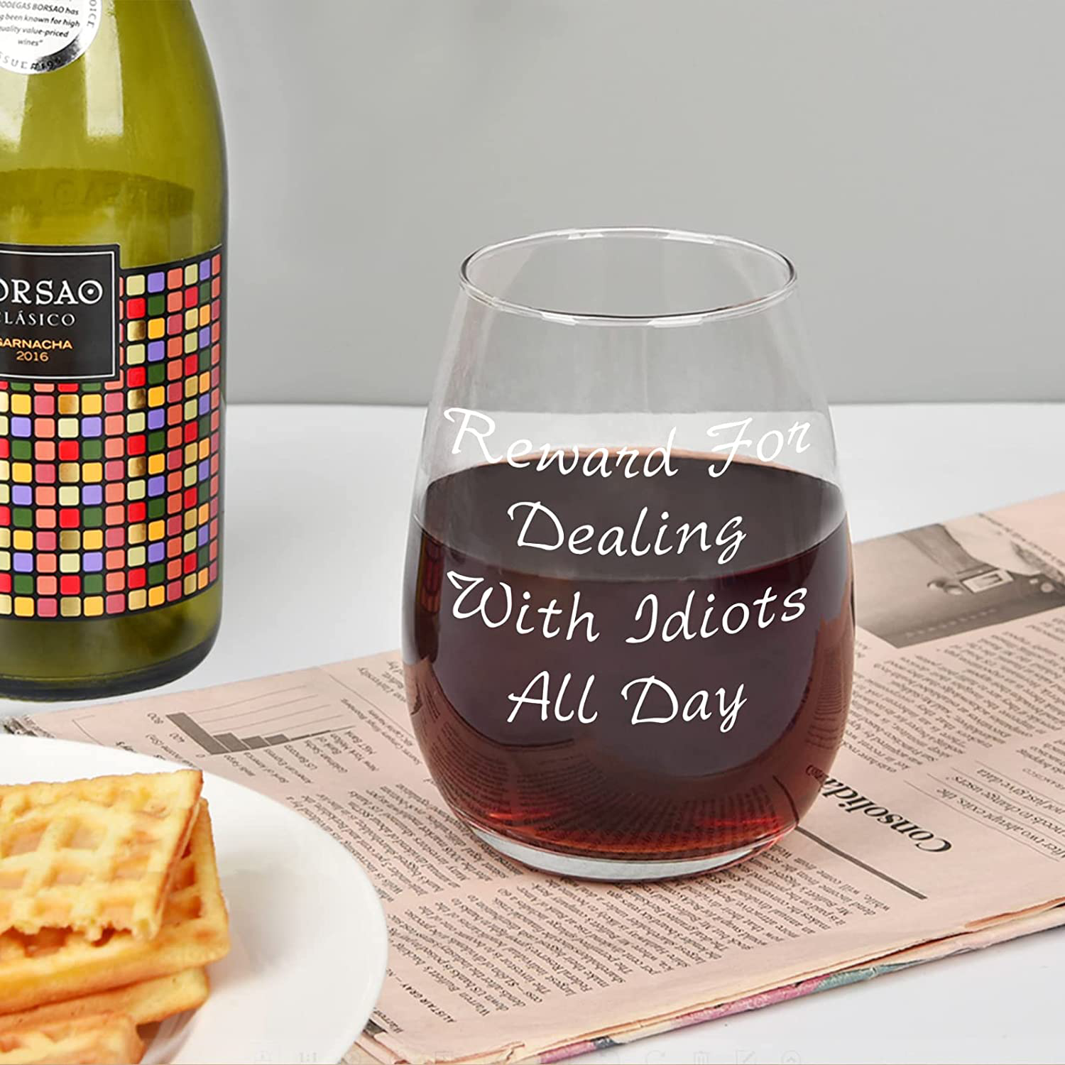 Futtumy Reward For Dealing With Idiots All Day Stemless Wine Glass 15oz, Funny Wine Glass for Men Women Friend Coworker, Novelty Christmas Gift Birthday Gift Gag Gift White Elephant Exchange Gift Arts & Entertainment > Party & Celebration > Gift Giving Futtumy   