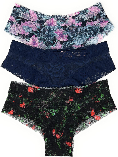 Victoria'S Secret the Lacie Cheeky Panty Set of 3 Apparel & Accessories > Clothing > Underwear & Socks > Underwear Victoria's Secret Purple Aqua Floral / Navy / Black Floral Medium 