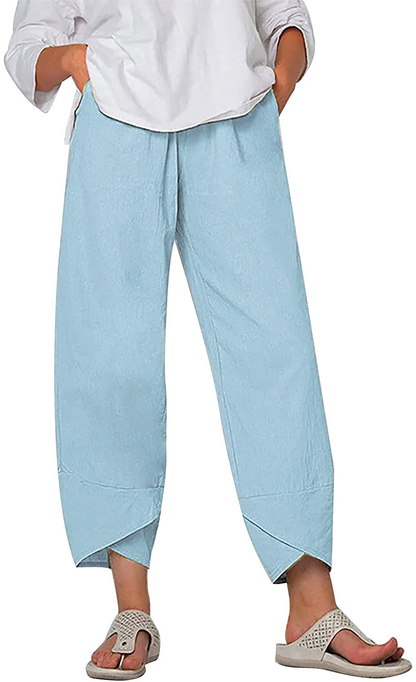 Burband Womens Summer Baggy Cotton Linen Cropped Work Pants Casual Drawstring Loose Beach Yoga Harem Pants plus Size S-6XL Apparel & Accessories > Clothing > Underwear & Socks > Shapewear Burband   