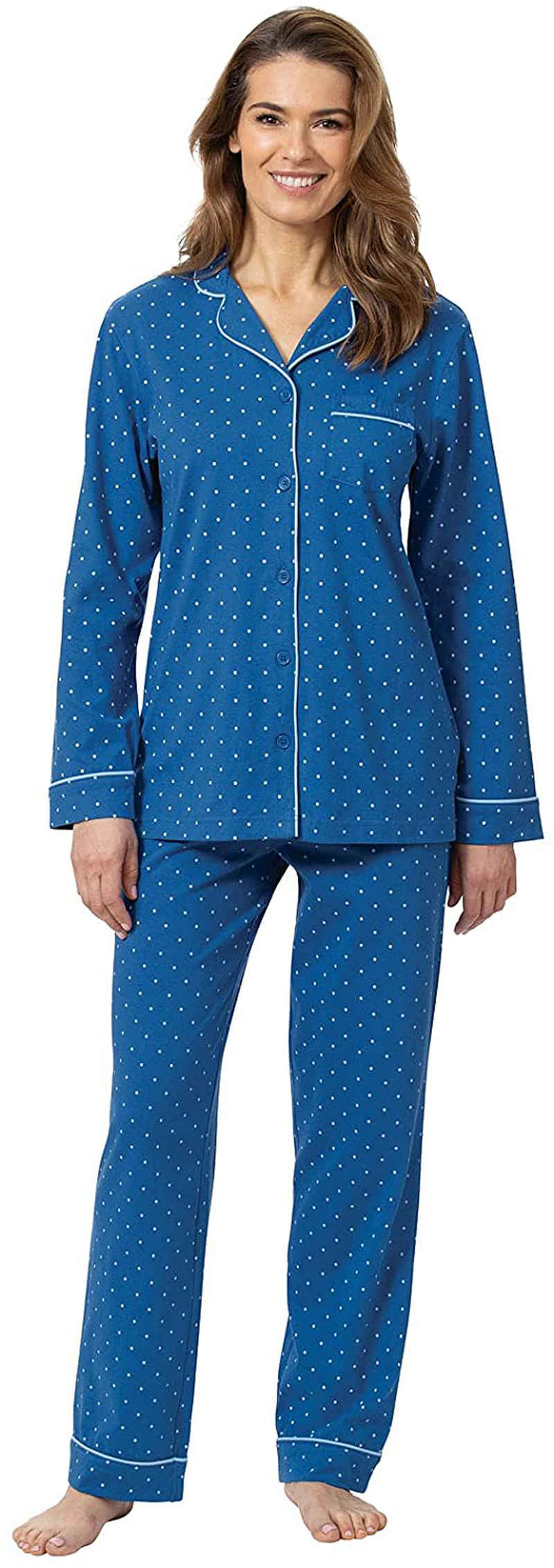 PajamaGram Pajama Set for Women - Cotton Jersey Pajamas Women Apparel & Accessories > Clothing > Sleepwear & Loungewear > Pajamas PajamaGram Royal Blue - Polka Dot 1X 