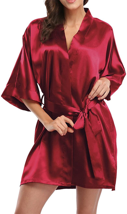 Giova Women'S Short Kimono Robe Solid Color Wedding Party Bathrobe Lightweight Apparel & Accessories > Clothing > Sleepwear & Loungewear > Robes Giova   