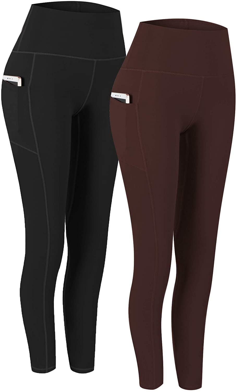 Fengbay 2 Pack High Waist Yoga Pants, Pocket Yoga Pants Tummy Control Workout Running 4 Way Stretch Yoga Leggings Apparel & Accessories > Clothing > Activewear Fengbay Black & Dubonne Red X-Large 