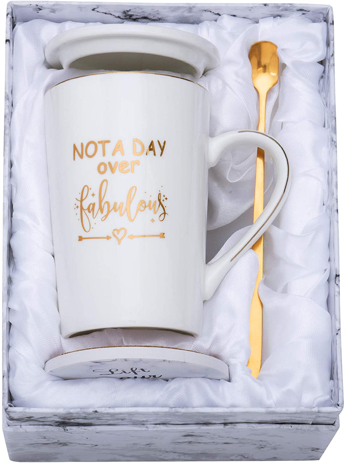 Jumway Not A Day Over Fabulous Mug - Birthday Gifts for Women - Funny Birthday Gift Ideas for Her,Friends, Coworkers, Her, Wife, Mom, Daughter, Sister, Aunt Ceramic Marble Mug 14 Oz Pink Arts & Entertainment > Party & Celebration > Gift Giving Jumway White  