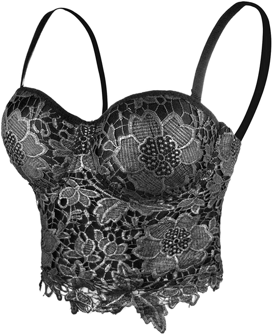 ELLACCI Women'S Floral Lace Bustier Crop Top Gothic Corset Bra Tops Black Apparel & Accessories > Clothing > Underwear & Socks > Lingerie ELLACCI Silver Medium 