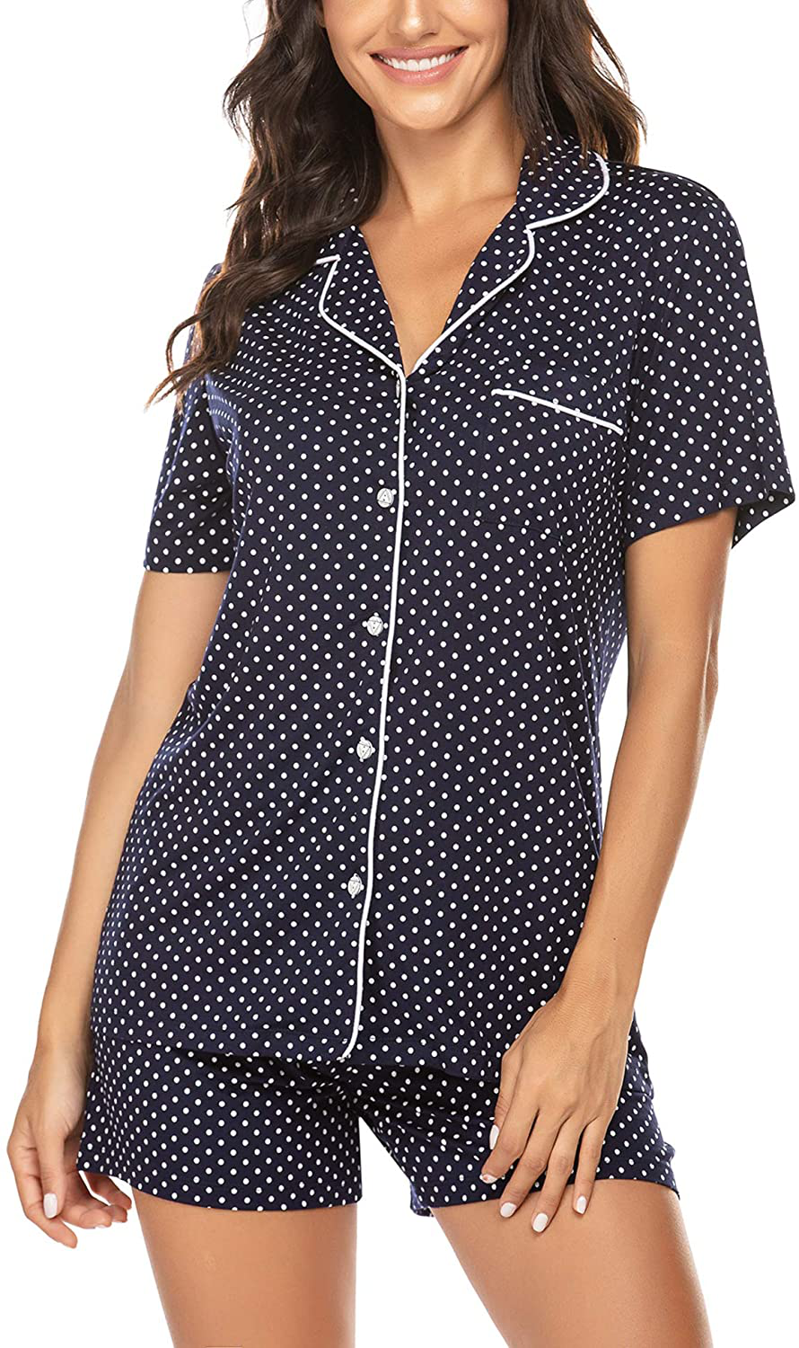 Ekouaer Pajamas Set Short Sleeve Sleepwear Womens Button Down Nightwear Soft Pj Lounge Sets XS-XXL Apparel & Accessories > Clothing > Sleepwear & Loungewear > Pajamas Ekouaer Pat-bd2 XX-Large 