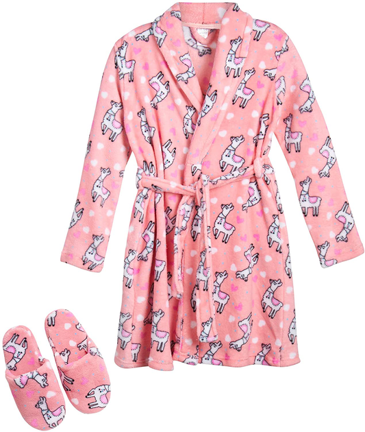 Sleep & Co Girls’ Bathrobe Set – Fleece Robe with Slippers Pajama Set (Size: 5-16) Apparel & Accessories > Clothing > Sleepwear & Loungewear > Robes Kylie Max   