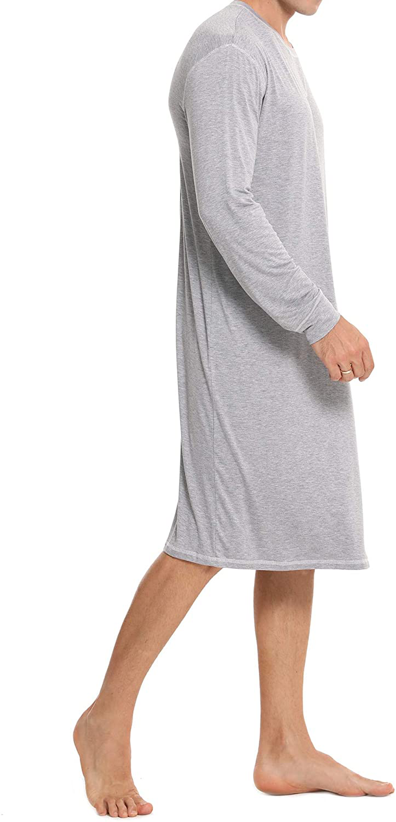 SWOMOG Men'S Nightshirt Long Sleeve Crewneck Modal Nightgown Loose Comfy Sleep Shirt Apparel & Accessories > Clothing > Sleepwear & Loungewear > Nightgowns Kylie Max   