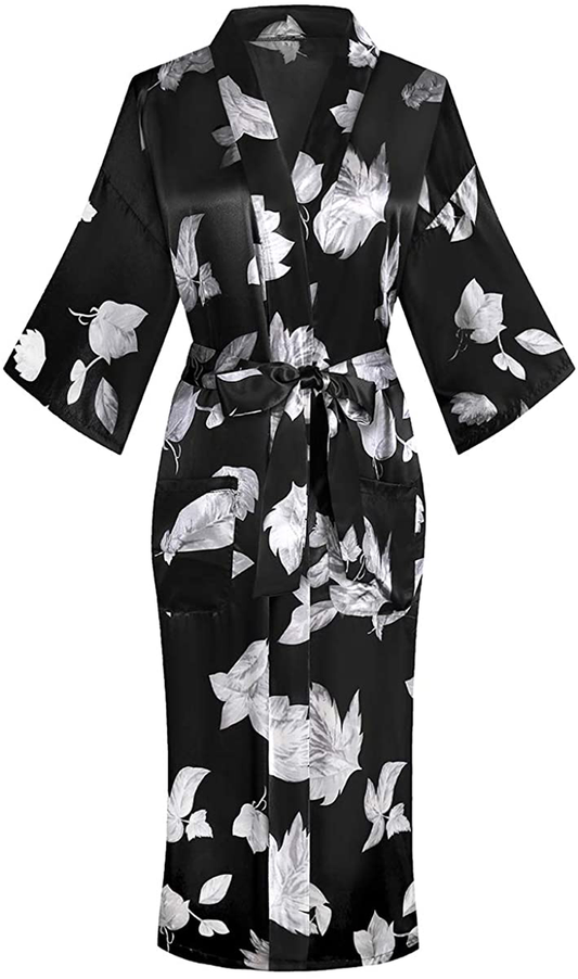 Dandychic Women'S Kimono Robes Lightweight Imitation Silk Sleepwear Long Lightweight Nightgown for Women Apparel & Accessories > Clothing > Sleepwear & Loungewear > Robes DandyChic   