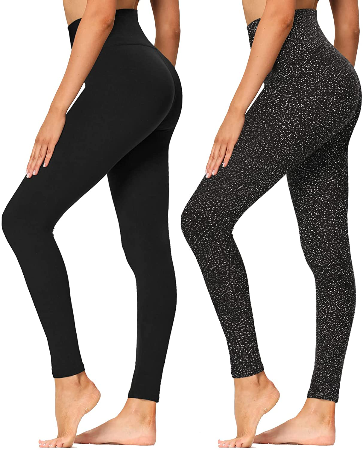High Waisted Leggings for Women - Soft Athletic Tummy Control Pants for Running Cycling Yoga Workout - Reg & Plus Size Apparel & Accessories > Clothing > Activewear SYRINX Black, Black Dot XX-Large 