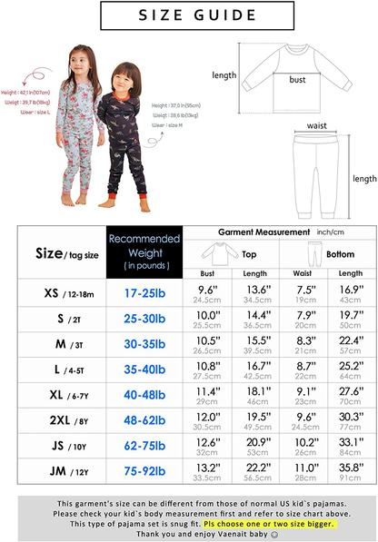 VAENAIT BABY Toddler Kids Boys Girls 100% Cotton Jaws Truck Dino Snug Fit Sleepwear Pajama Pjs Set Apparel & Accessories > Clothing > Sleepwear & Loungewear > Pajamas Kylie Max   