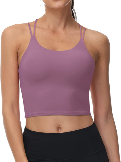 Women'S Longline Sports Bra Padded Strappy Yoga Bra Fitness Running Workout Crop Tank Top（2Pack） Apparel & Accessories > Clothing > Underwear & Socks > Bras Kylie Max   