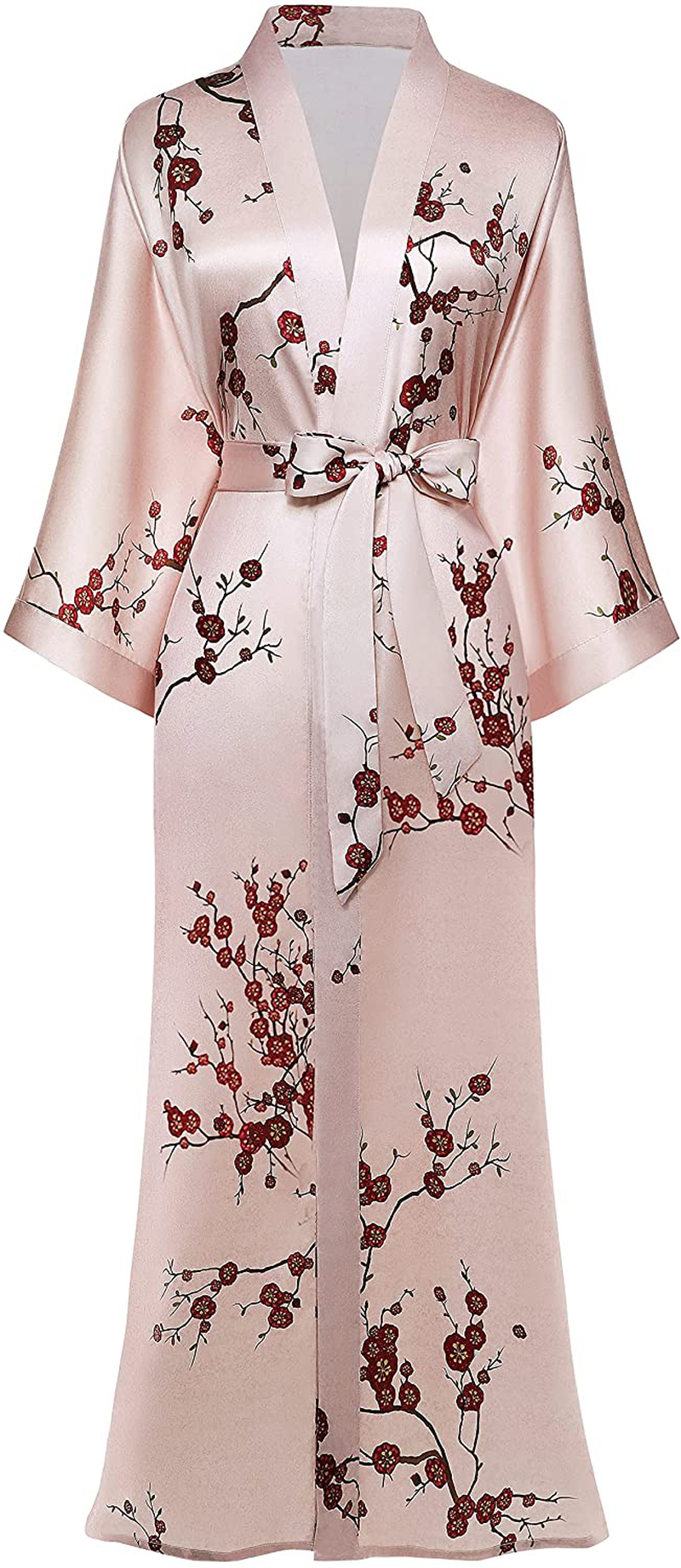PRODESIGN Long Kimono Robe Satin Sleepwear Gradient Watercolor Silky Kimono Nightgown Bathrobe Kimono Blouse Cardigan Apparel & Accessories > Clothing > Sleepwear & Loungewear > Robes KYLIE MAX Salmon Pink  