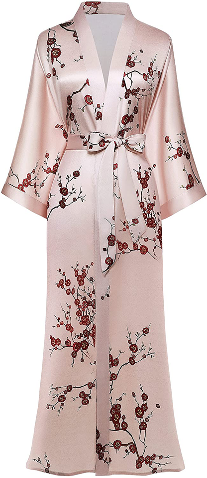 PRODESIGN Long Kimono Robe Satin Sleepwear Gradient Watercolor Silky Kimono Nightgown Bathrobe Kimono Blouse Cardigan Apparel & Accessories > Clothing > Sleepwear & Loungewear > Robes KYLIE MAX Salmon Pink  