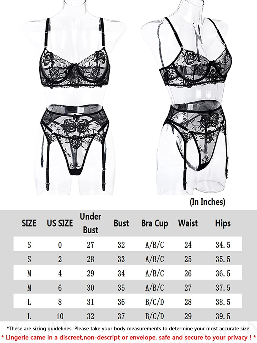Kaei&Shi Floral Embroidered Mesh Sheer,Underwire Satin Bow,High Cut Thong,Belt Garter Lingerie Apparel & Accessories > Clothing > Underwear & Socks > Lingerie Kaei&Shi   