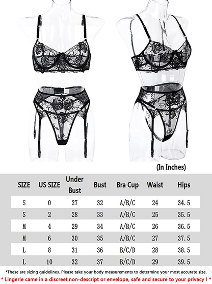 Kaei&Shi Floral Embroidered Mesh Sheer,Underwire Satin Bow,High Cut Thong,Belt Garter Lingerie Apparel & Accessories > Clothing > Underwear & Socks > Lingerie Kaei&Shi   
