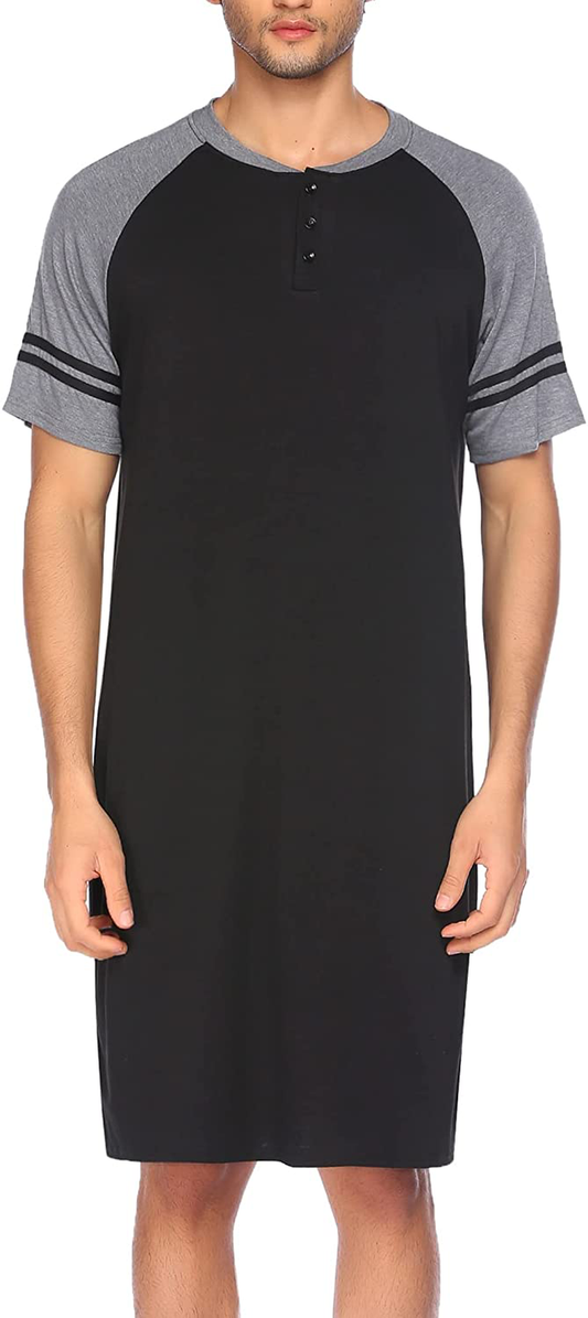 Evanhome Cotton Sleep Shirt Men V-Neck Nightshirts Short Sleeve Henley Shirt Lounge Sleepwear M-XXXL Apparel & Accessories > Clothing > Sleepwear & Loungewear > Nightgowns Kylie Max   