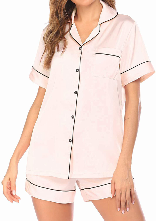 Ekouaer Satin Pajamas Women'S Short Sleeve Sleepwear Soft Silk Button down Loungewear Pjs Shorts Set S-XXL Apparel & Accessories > Clothing > Sleepwear & Loungewear Kylie Max   