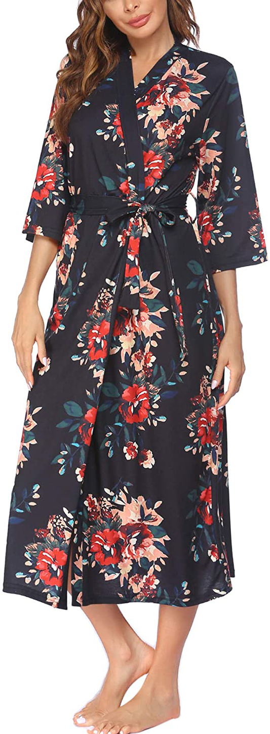 Ekouaer Womens Robes, Lightweight Cotton Robe Soft Sleepwear Ladies Loungewear Dressing Gown Long Bathrobe Apparel & Accessories > Clothing > Sleepwear & Loungewear > Robes Ekouaer Pat4 Small 