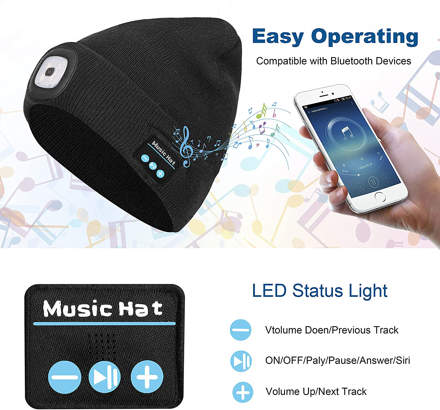 Keains Unisex Bluetooth Beanie Hat with Light, Upgraded Musical Knitted Cap with Headphone and Built-in Stereo Speakers & Mic, LED Hat for Running Hiking,Christmas Gifts for Men Women Dad Arts & Entertainment > Party & Celebration > Gift Giving Keains   