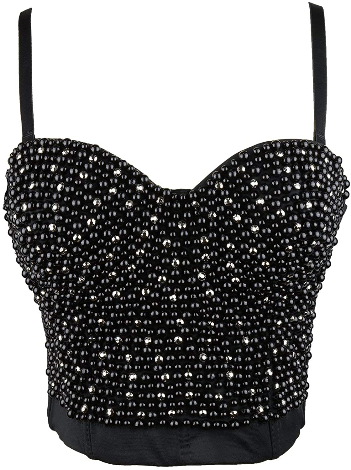 ELLACCI Women'S Diamond Pearls Beaded Rhinestone Bustier Crop Top Corset Tube Top Apparel & Accessories > Clothing > Underwear & Socks > Lingerie ELLACCI   