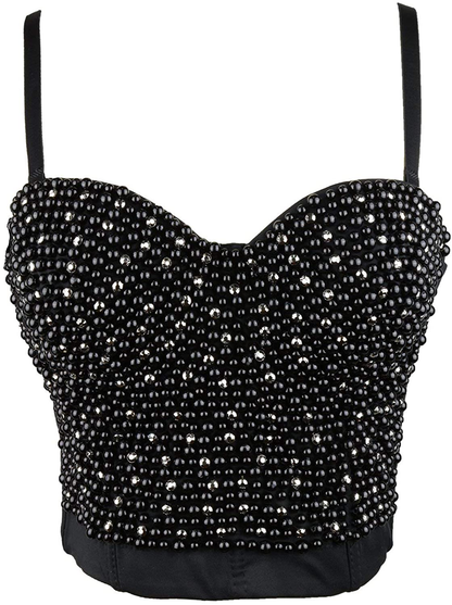 ELLACCI Women'S Diamond Pearls Beaded Rhinestone Bustier Crop Top Corset Tube Top Apparel & Accessories > Clothing > Underwear & Socks > Lingerie ELLACCI   