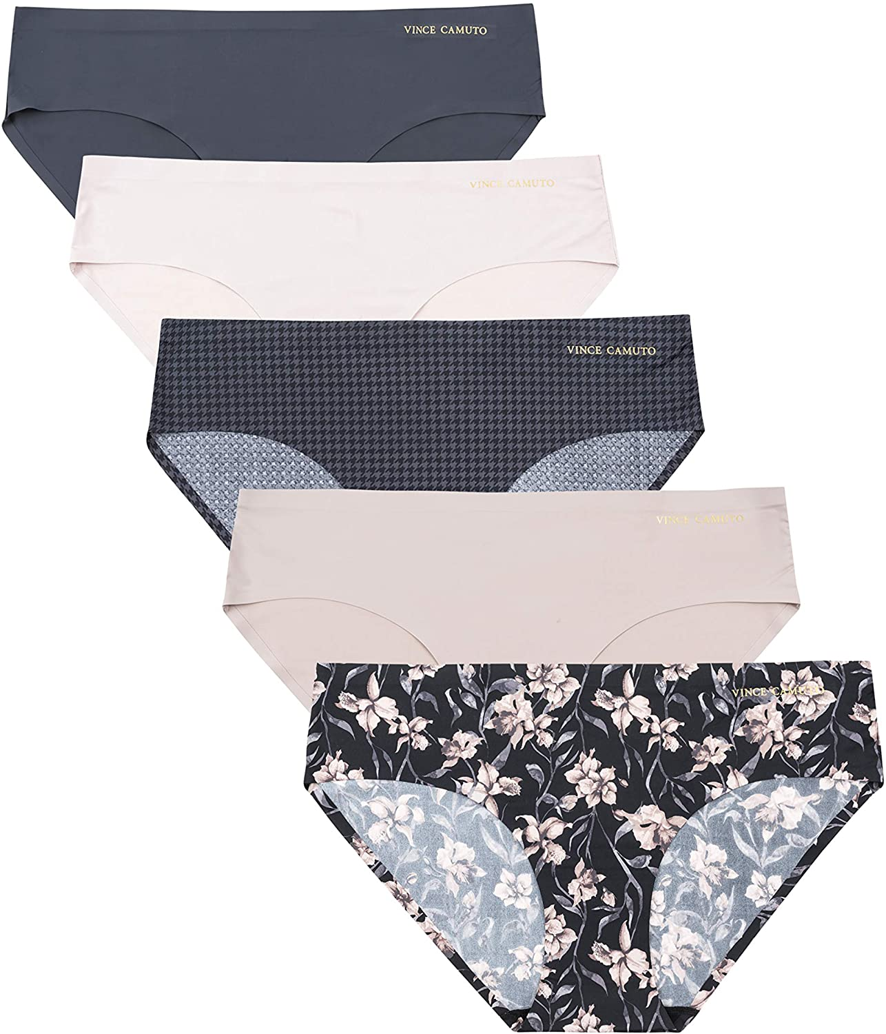 Vince Camuto Women'S No Show Microfiber Hipster Panty Underwear Multi-Pack Apparel & Accessories > Clothing > Underwear & Socks > Underwear Vince Camuto (5-pack) Floral/Violet/Houndstooth/Taupe/Graphite Small 