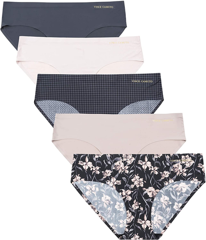 Vince Camuto Women'S No Show Microfiber Hipster Panty Underwear Multi-Pack Apparel & Accessories > Clothing > Underwear & Socks > Underwear Vince Camuto (5-pack) Floral/Violet/Houndstooth/Taupe/Graphite Small 
