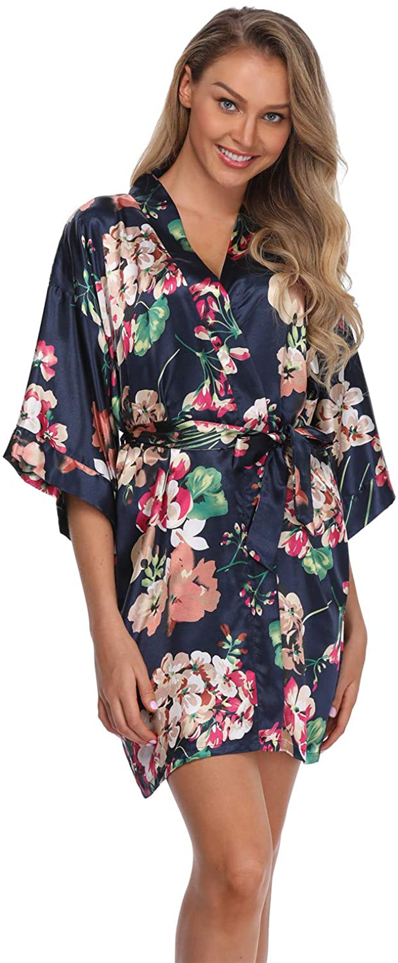 Women'S Floral Satin Kimono Robes Short Bridesmaid Robes for Wedding Party Apparel & Accessories > Clothing > Sleepwear & Loungewear > Robes Super Shopping-zone   