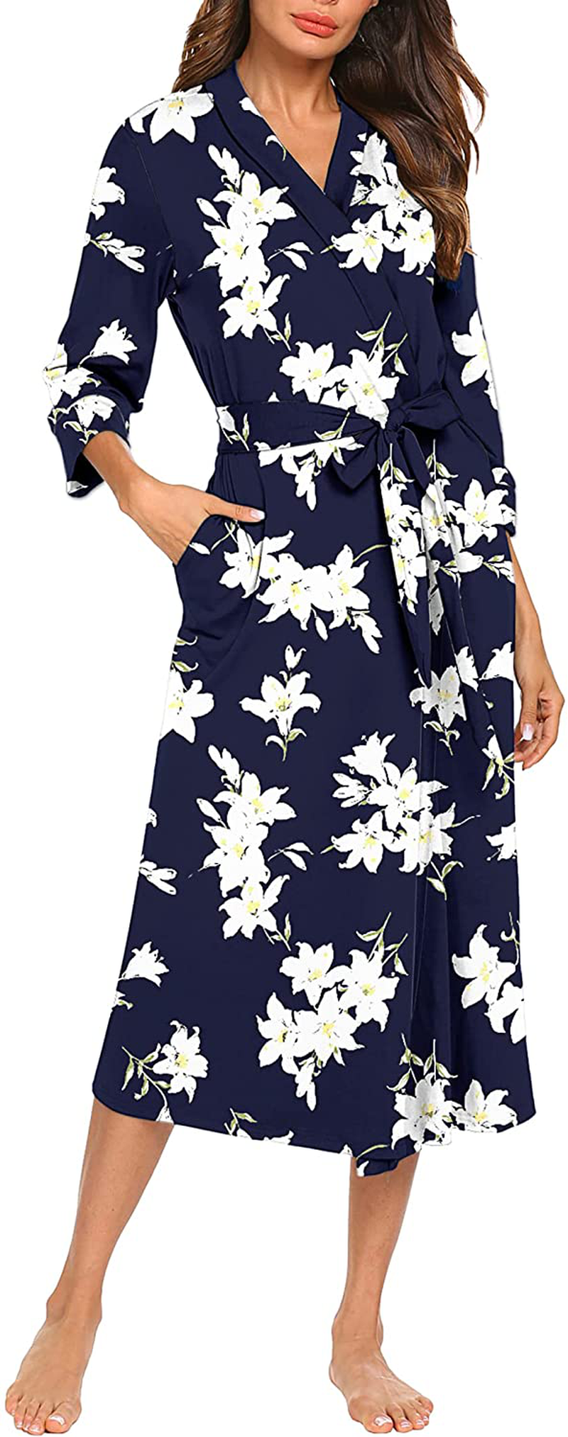 MAXMODA Women Kimono Robes Long Knit Bathrobe Soft Robe Casual Ladies Loungewear S-3XL Apparel & Accessories > Clothing > Sleepwear & Loungewear > Robes MAXMODA   