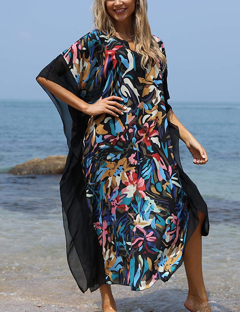 Bsubseach Women Beachwear Turkish Kaftans Long Swimsuit Cover up Caftan Beach Dress Apparel & Accessories > Clothing > Swimwear Kylie Max   