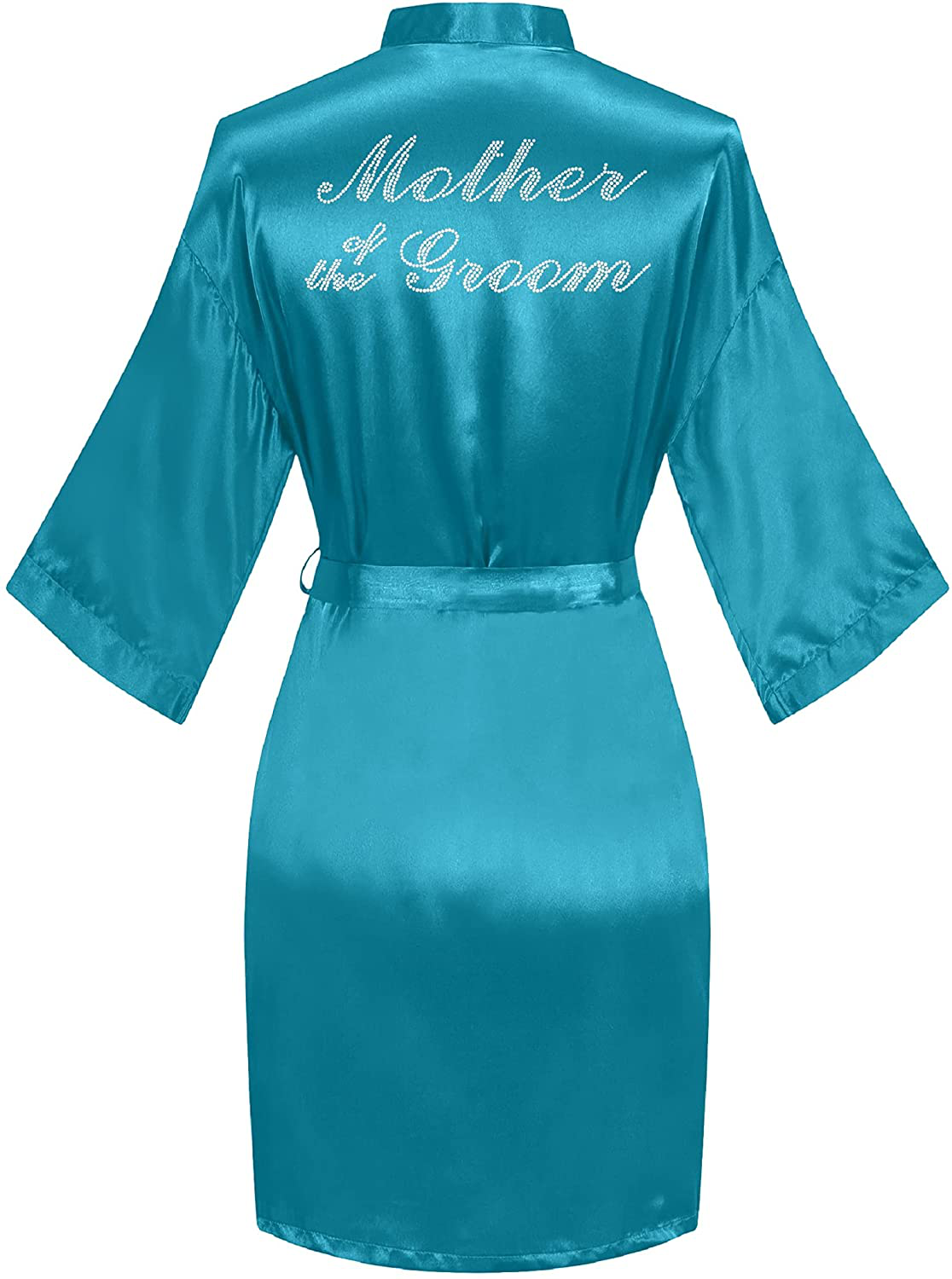 Sunshinemall Women'S Satin Kimono Robes with Rhinestones Bride Bridesmaid Short Sleepwear Wedding Dressing Gown Apparel & Accessories > Clothing > Sleepwear & Loungewear > Robes sunshinemall Mother of the Groom-teal Large-X-Large 