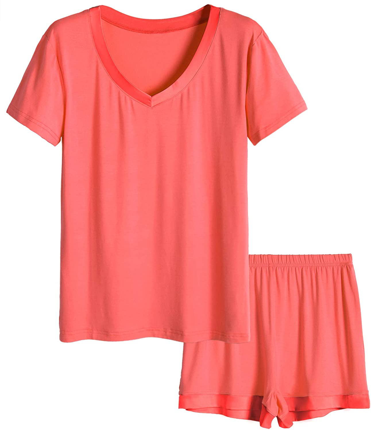 Latuza Women's V-neck Sleepwear Short Sleeve Pajama Set Apparel & Accessories > Clothing > Sleepwear & Loungewear > Pajamas KYLIE MAX Coral Large Petite 