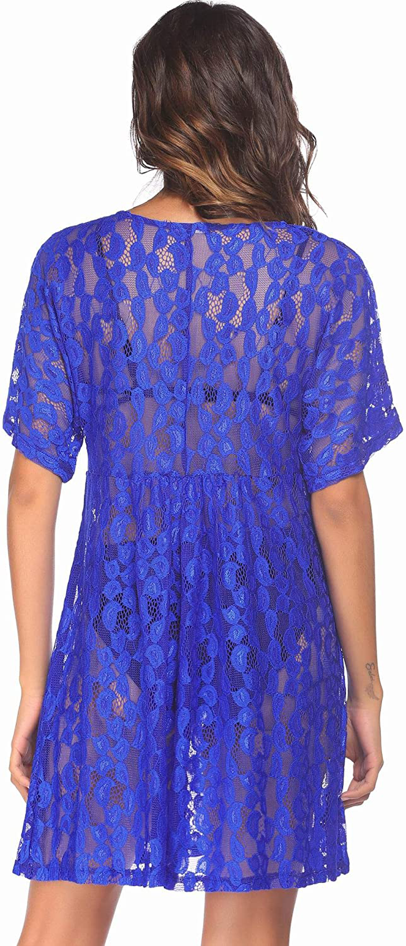 Ekouaer Women Swimsuit Cover Ups Batwing Sleeve Sheer Lace Cover up Bathing Suit Beach Dress Apparel & Accessories > Clothing > Swimwear Kylie Max   