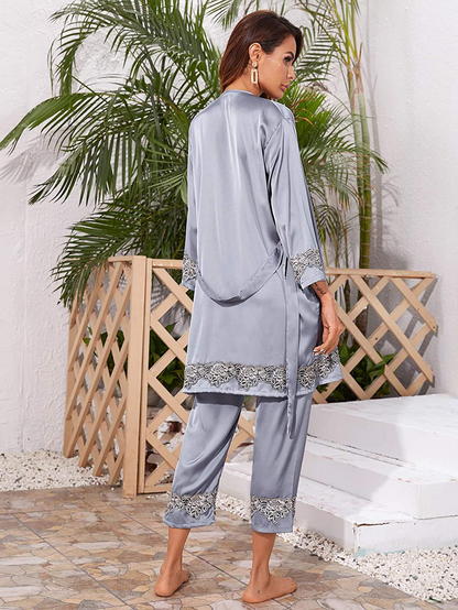 SOLY HUX Women'S Sleepwear 4Pcs Floral Print Satin Cami Pajama Set with Robe Apparel & Accessories > Clothing > Sleepwear & Loungewear Kylie Max   