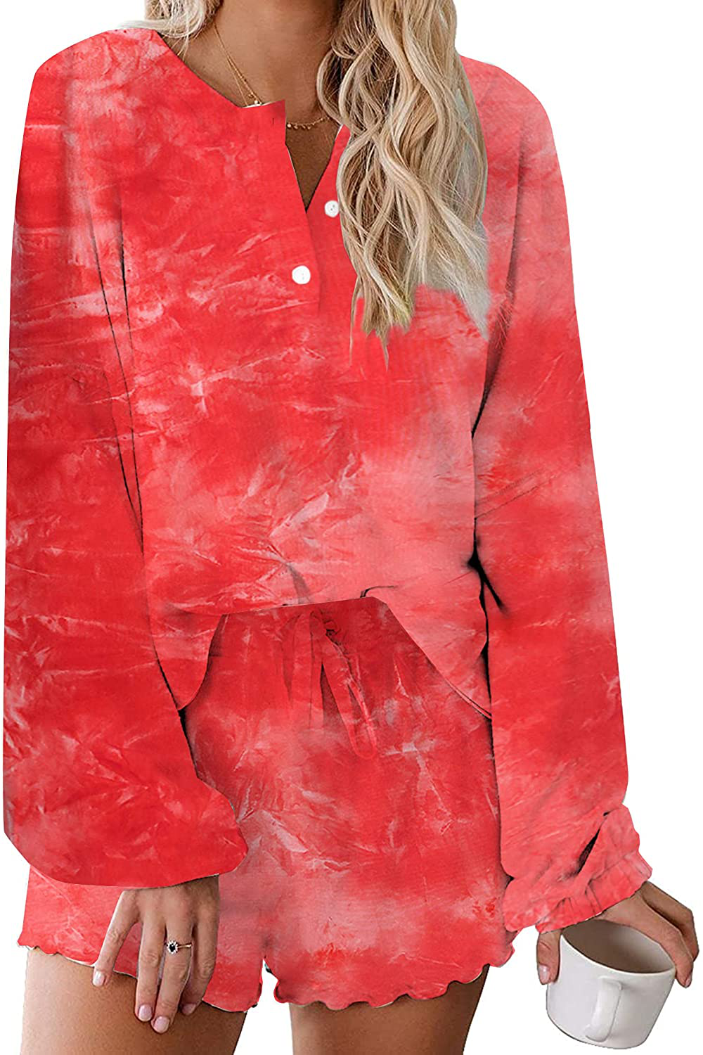Ekouaer Tie Dye Pajamas Set Womens Loungewear Sleepwear 2 Piece PJ Sets Apparel & Accessories > Clothing > Sleepwear & Loungewear > Pajamas Ekouaer Sweet Long Sleeve 6 Small 