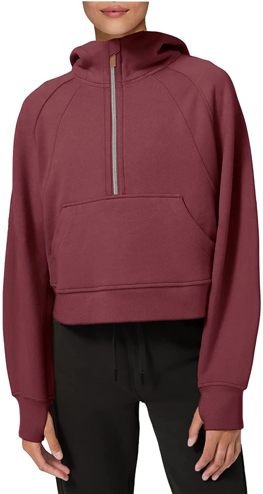 LASLULU Womens Hoodies Fleece Lined Collar Pullover 1/2 Zipper Sweatshirts Long Sleeve Crop Tops Sweater Thumb Hole Apparel & Accessories > Clothing > Activewear Kylie Max   