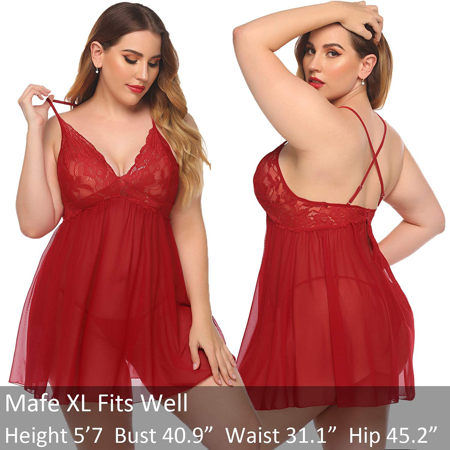 Avidlove Women Negligees Lingerie Lace Babydoll Sexy Chemise Exotic Mesh Nightgowns Apparel & Accessories > Clothing > Underwear & Socks > Lingerie Kylie Max   