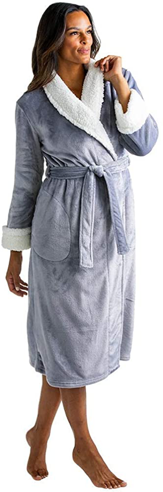 Softies Women'S Plush Sherpa Robe with Contrast Trim Apparel & Accessories > Clothing > Sleepwear & Loungewear > Robes Kylie Max   