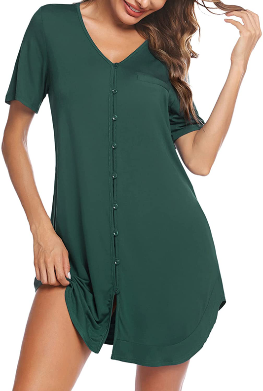 Avidlove Women'S Nightshirt Short Sleeve Button down Nightgown V-Neck Boyfriend Sleepshirt Pajama Dress Apparel & Accessories > Clothing > Sleepwear & Loungewear > Nightgowns Kylie Max   