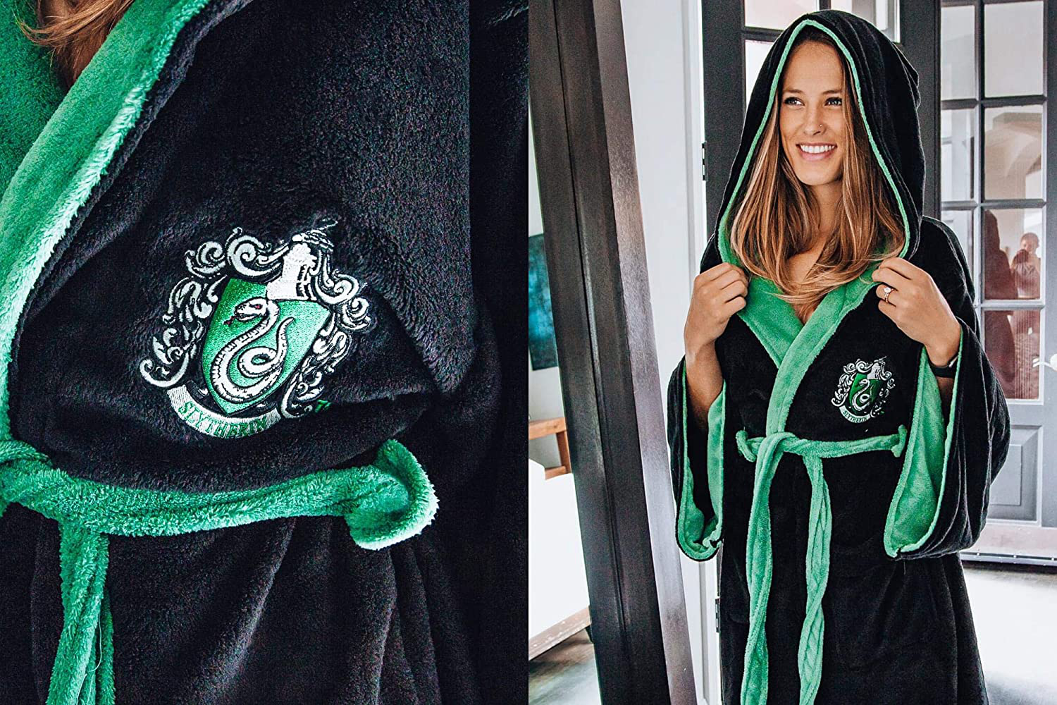 Harry Potter Slytherin Adult Fleece Hooded Bathrobe (One Size) Apparel & Accessories > Clothing > Sleepwear & Loungewear > Robes Kylie Max   